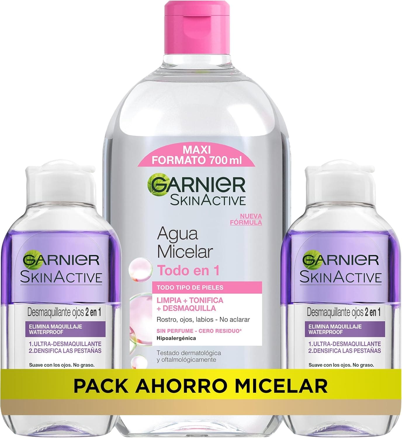 Kit GARNIER Skin Active 2x removedor de maquilhagem 2 em 1, 125 ml + mistura clássica 700 ml