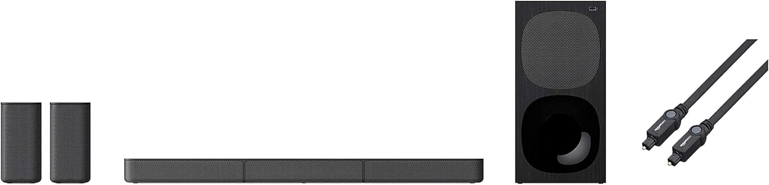 Sony HT-S20R Barra de som (5,1 canais, Bluetooth, 400 W, USB, HDMI ARC, conexões óticas e analógicas, som de cinema) preto Amazon Basics cabo ótico de áudio digital Toslink (1 m)