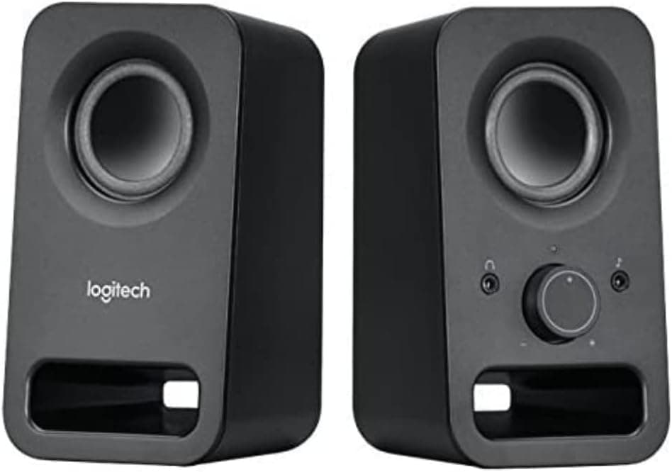 Logitech Z150 Sistema de colunas compacto, entrada de áudio de 3,5 mm, controlos integrados, tomada auriculares, tomada EU, computador/smartphone/tablet/leitor de música, preto