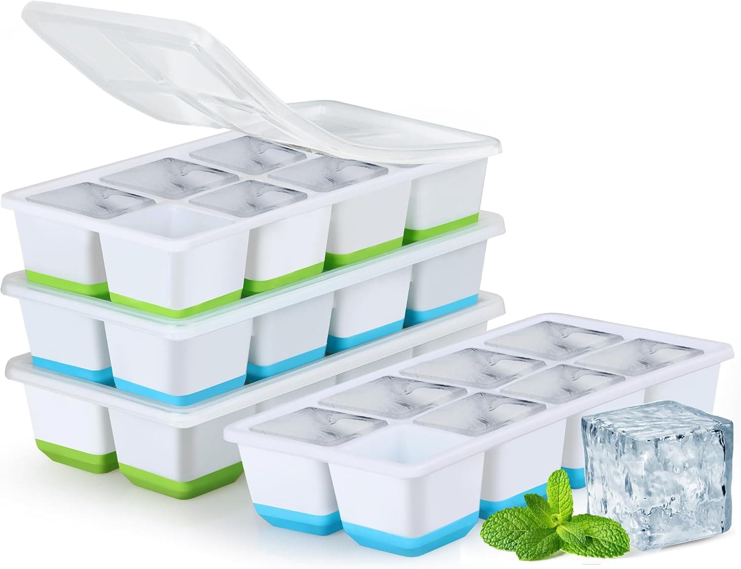 JRISBO Moldes para gelo grande, 4 unidades, com tampa, sem BPA