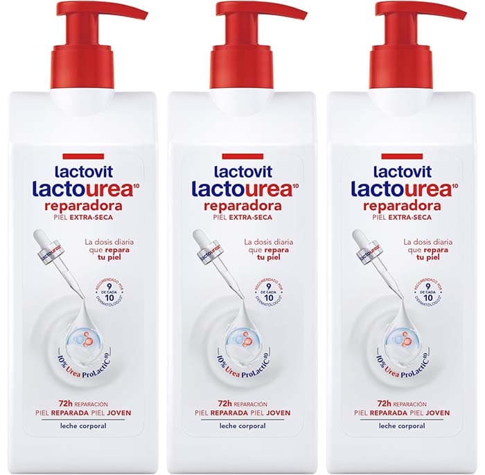 Lactovit - Leite corporal reparador de lactourea com proteção de cálcio, para peles secas e extra secas, 400 ml x 3