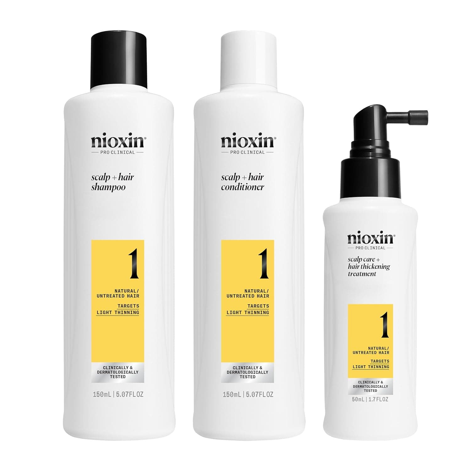 Nioxin System 1 - Shampoo / Condicionador / Tratamento - para Cabelo e Couro Cabeludo - Cabelo Natural com Desbaste Leve