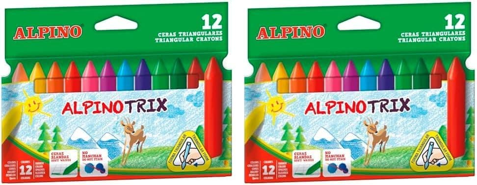 Alpino - Estojo de 12 ceras coloridas AlpinoTrix | formato triangular | longa duração e resistência, Diversidade de cores, criatividade sem limites | estojo cera (embalagem de 2)