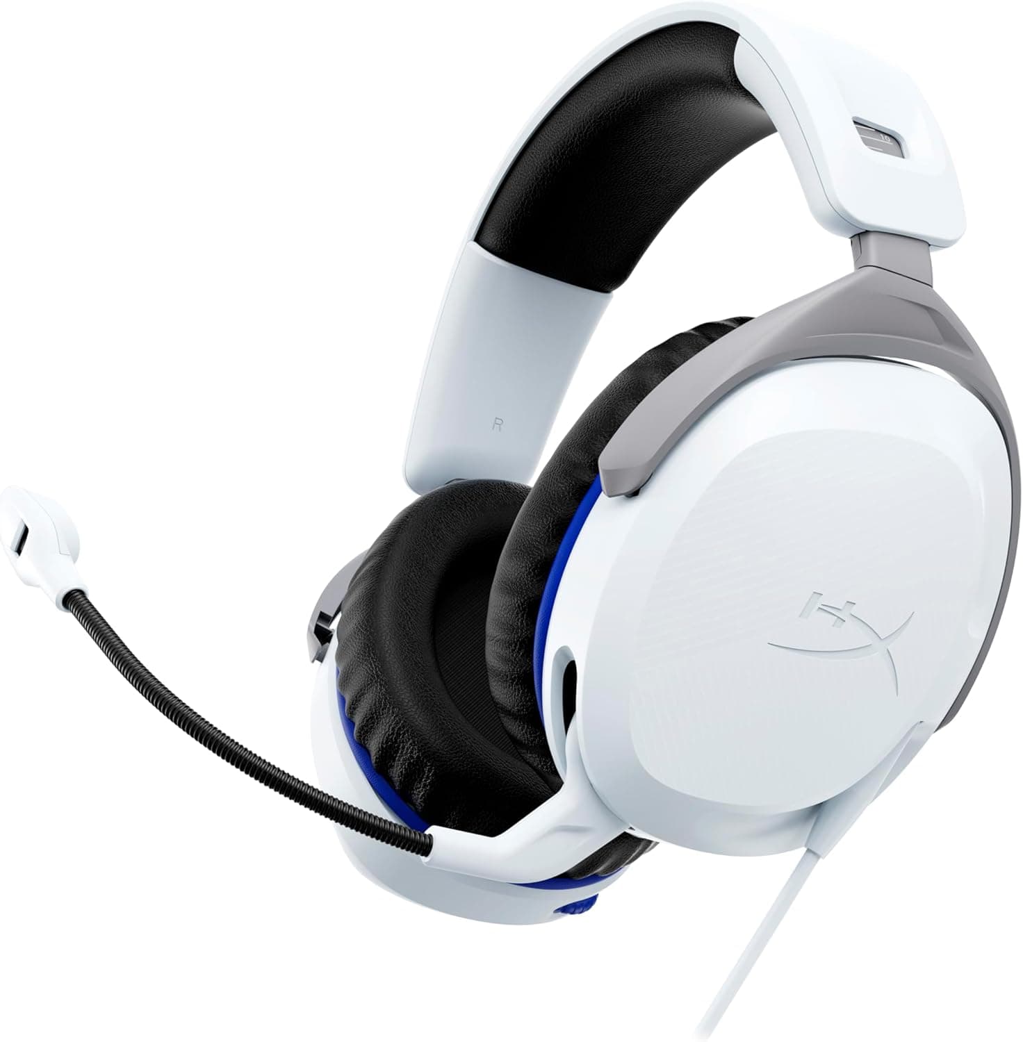 HyperX Cloud Stinger 2, capacetes gaming para Playstation, drivers de 50 mm e áudio envolvente, rotação de 90º, 3,5 mm, microfone dobrável com cancelamento de ruído, branco
