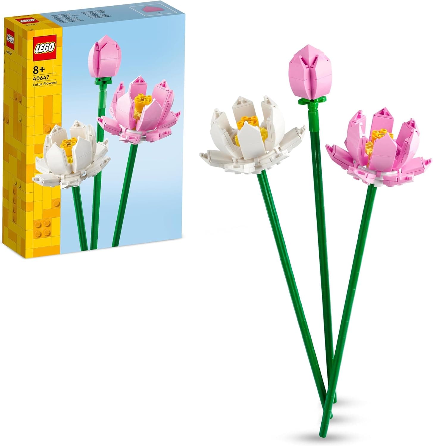 LEGO Botanical flores de lótus casacos de flores artificiais, presente do dia da mãe e meninas e meninos de 8 anos, 3 modelos de plantas artificiais, decoração de quarto ou mesa 40647