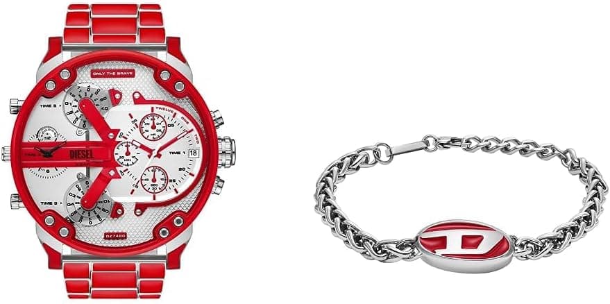 Diesel - Mr Daddy 2.0 relógio homem e pulseira corrente - movimento bimanual, aço esmaltado vermelho