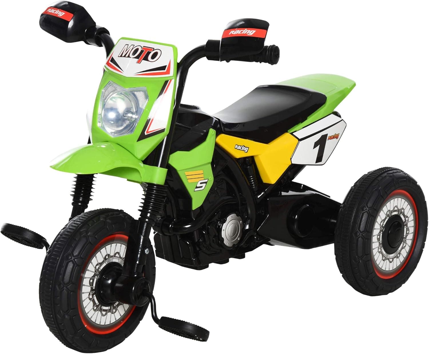 HOMCOM Moto Correpasillos | Triciclo infantil para crianças com luzes e músicas, suporta até 20 kg, verde