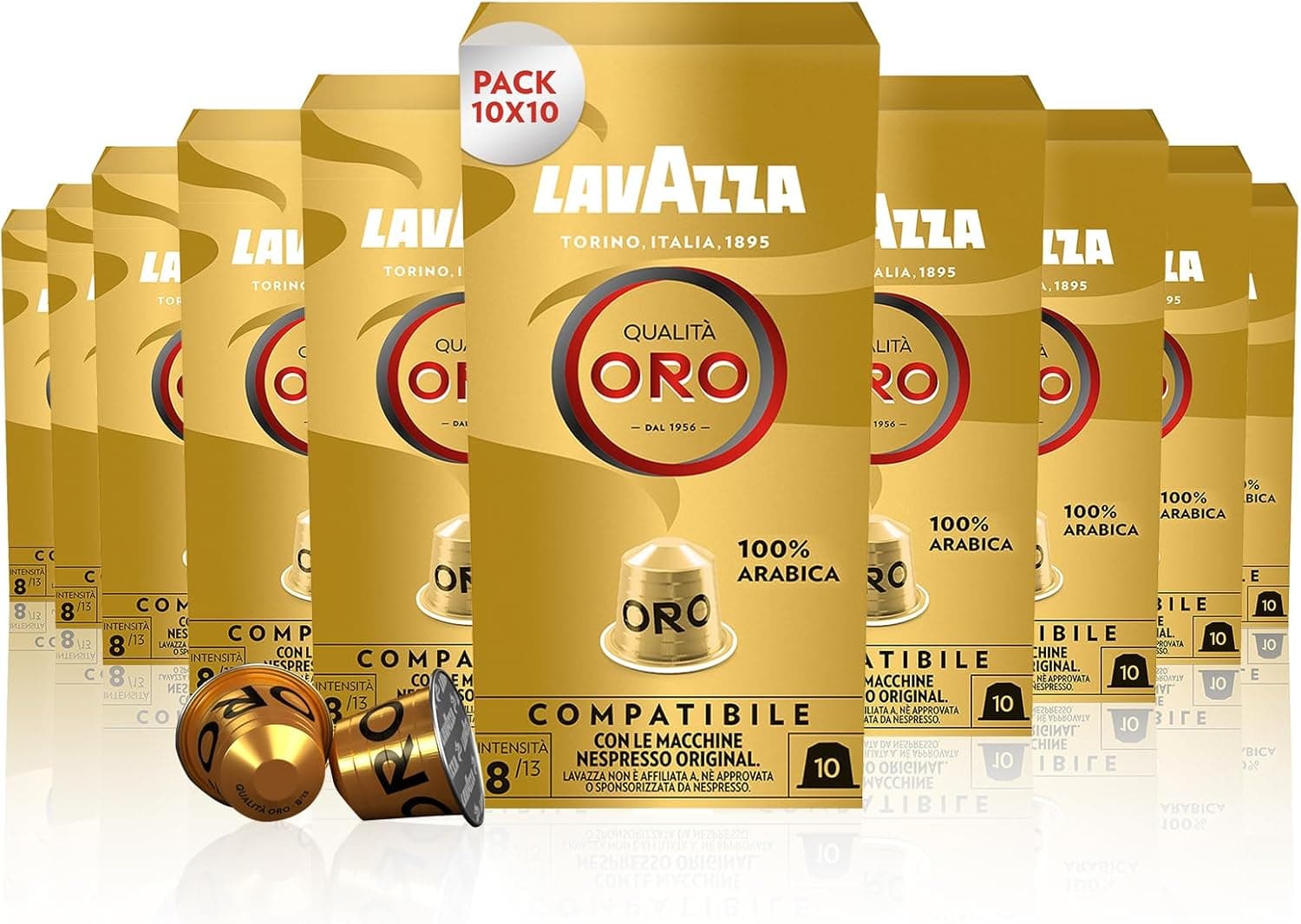 Lavazza, Qualità ouro, 100 cápsulas de café compatíveis com as máquinas nespresso original, com notas aromáticas florais e frutadas, 100% árabe, intensidade 8, torção leve