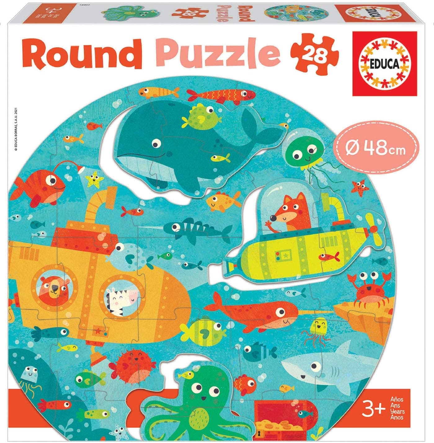 Educa - Round sob o mar. Puzzle redondo infantil. 28 peças. + 3 Anos (18907)