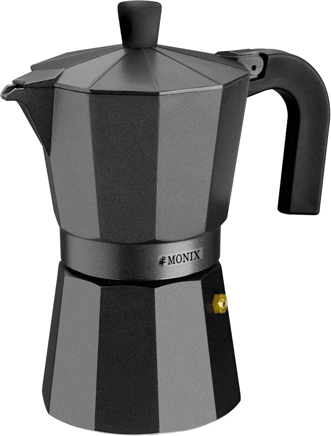 Monix Vitro Noir | Cafeteira italiana de alumínio para 1 chávena com pega resistente ao calor