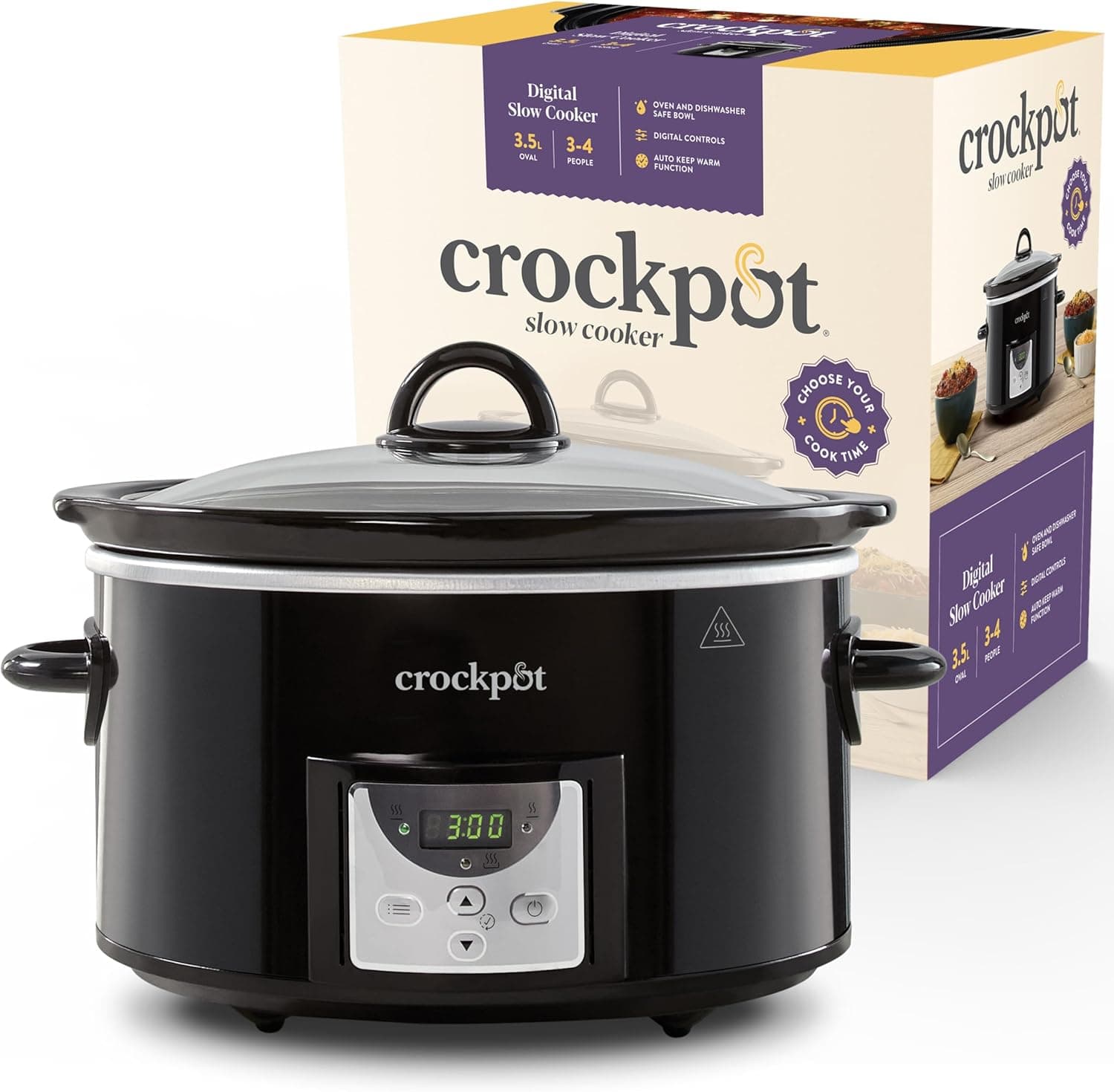 Crock-Pot Panela digital de cozedura lenta | 3,5 L (3-4 pessoas) | Temporizador programável com contagem regressiva | Tomada UE de 2 pinos | Preto [CSC113X]