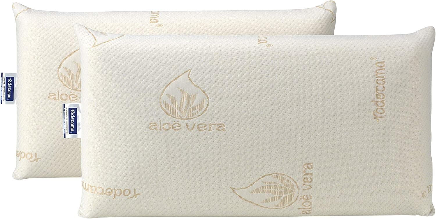 Todocama Almofada viscoelástica, anti-ácaros e antibacteriana, núcleo compacto, camada dupla com fecho de correr, tecido Aloe Vera, termo regulável, adapta-se ao pescoço, 75 cm x 2