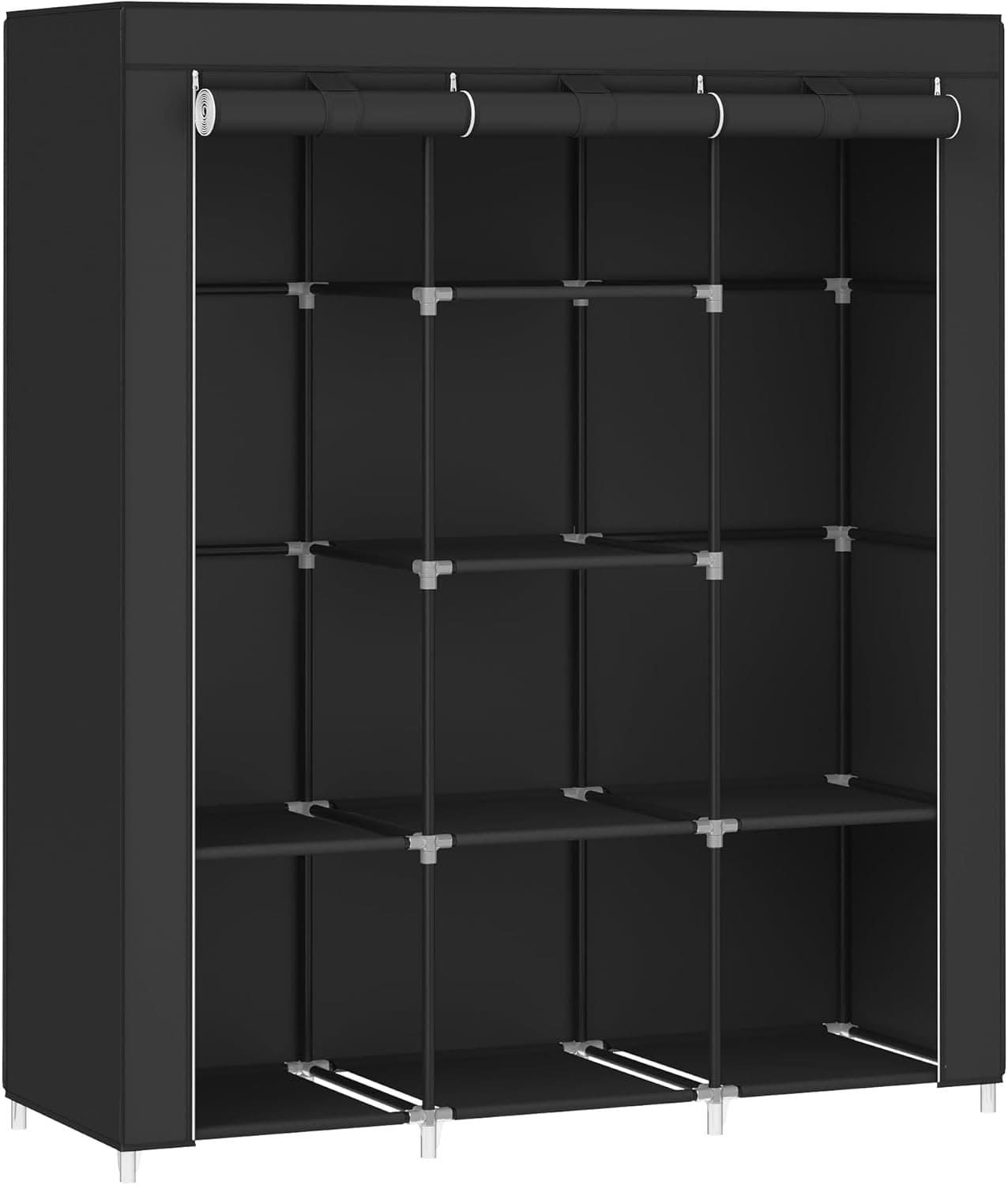 SONGMICS Ropero, Armário portátil, Cabide organizador com capa de tecido não tecido, barra para pendurar, prateleiras, 45 x 130 x 167 cm, grande capacidade, preto tinta RYG096B01