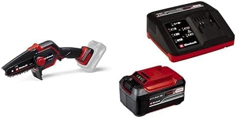 Einhell Motosserra para ramos com bateria GE-PS 18/15 Li BL-Solo Power X-Change (18 V, sem escova, comprimento de corte de 12,5 cm, troca de espada e corrente sem ferramentas)+ Starter Kit5,2 Ah