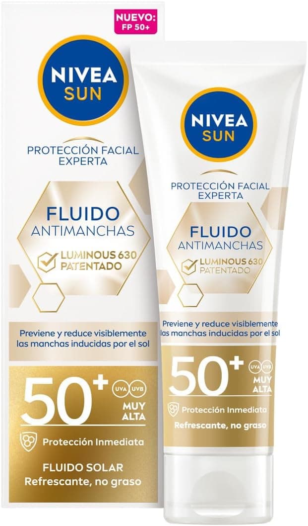 NIVEA SUN Fluido facial solar Luminous 630 FP50 (1 x 40 ml), creme com proteção solar, protetor anti-manchas com ácido hialurónico