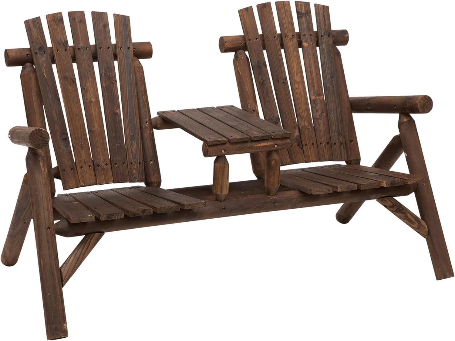 Outsunny Banco de jardim com mesa e 2 cadeiras, madeira maciça, castanho, 156 x 83 x 95 cm