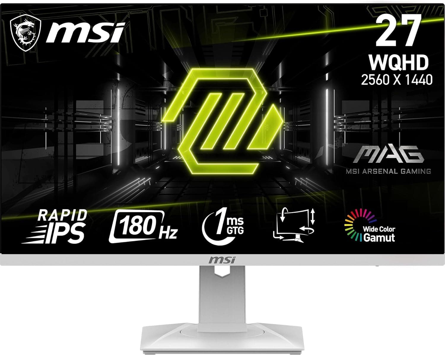 MSI mag 274QRFW Monitor Gaming WQHD de 27 polegadas, painel IPS rápido 2560 x 1440, GtG 180 Hz / 1 ms, sRGB 123%, design sem moldura, DisplayHDR 400, DisplayPort 1,4a, HDMI 2.0b