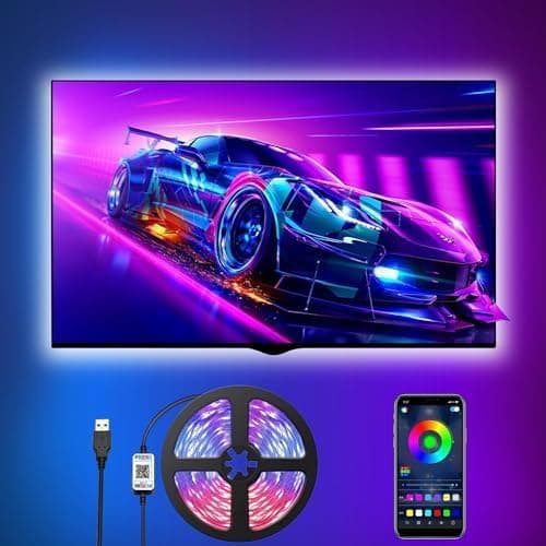 Romwish Retroiluminação LED USB Bluetooth para TV, o RGB 5050 sincroniza-se com a música e conecta-se através do controlo de aplicação e pode ser usado em dispositivos grandes de 40 a 50 polegadas.