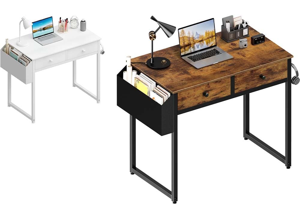 Lufeiya Mesa para computador de escritório em casa com 2 gavetas, secretária pequena de 32 polegadas, mesa de estudo