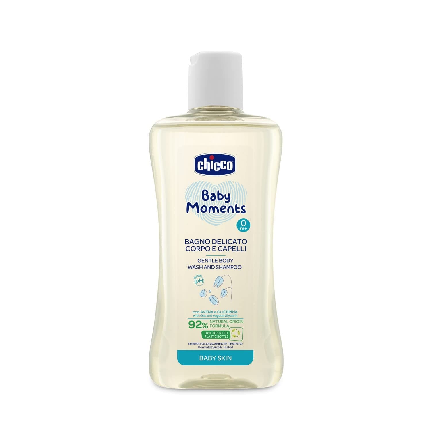Chicco Baby Moments, Gel de banho e shampoo para bebé, 200 ml