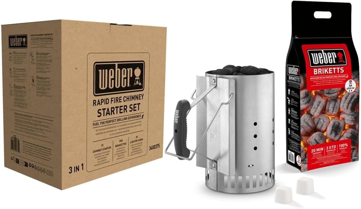 Weber 17631 - Conjunto de lareira 2 kg de briquetes 6 pastilhas de ignição brancas, aço inoxidável
