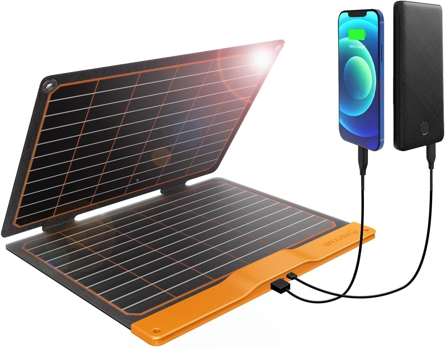 FlexSolar 20 W Carregador de painel solar USB pequeno 15 W USB-A PD2.0 USB-C dobrável portátil leve ETFE Power painel de emergência IP67 impermeável caminhadas campismo para telefones baterias tablets