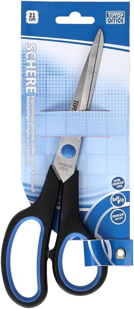 TIPTOP OFFICE TTO - Tesouras de escritório (21 cm, cabo macio), cor azul e preto