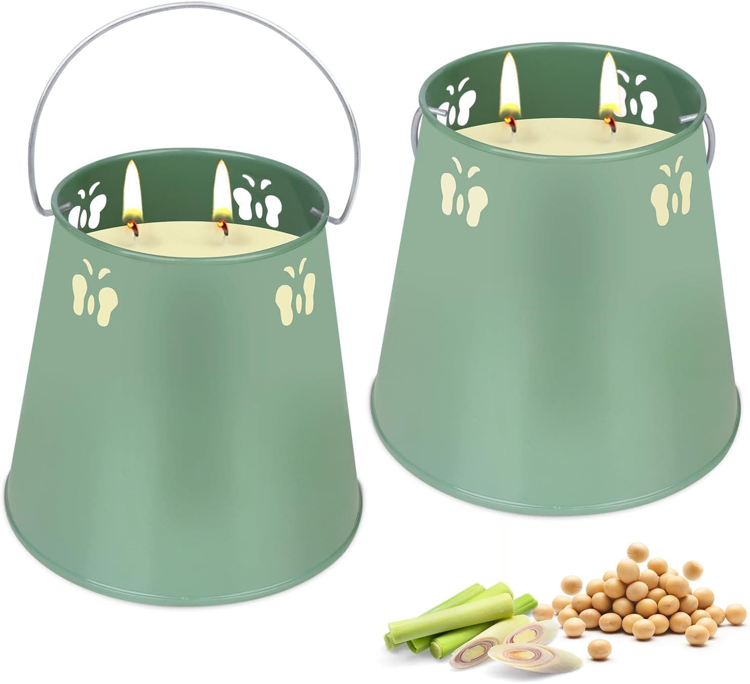 Velas citronela exteriores grandes, 2 velas exteriores grandes, 19 oz e 2 madeixas para exteriores com alças, velas de jardim duráveis, velas de cera de soja e velas de campismo para terraço