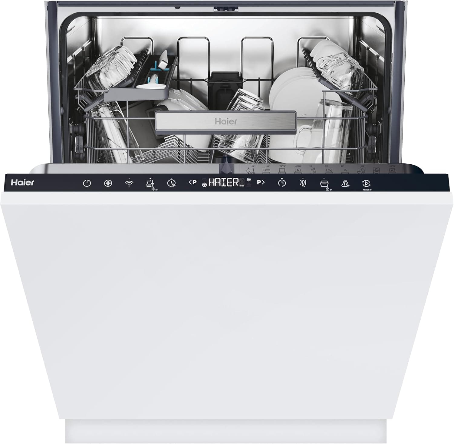 Haier Washlens Plus Series 2 - XI 4C4S0SB Lava-louças integrada 60 cm, motor inverter, 14 talheres, dobradiças deslizantes, 10 ciclos, Wi-Fi, App hOn, filtro antibacteriano, abertura automática, 44D B 