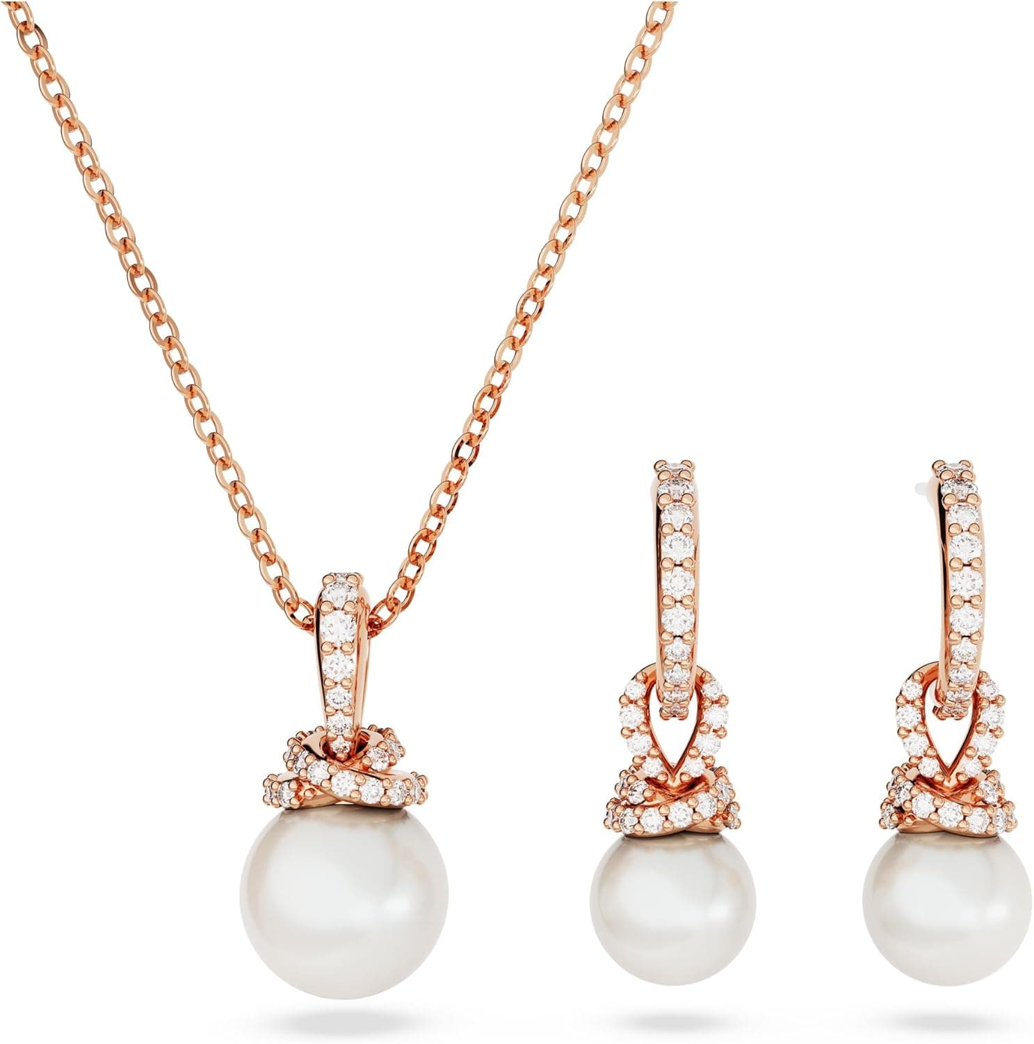 Swarovski Originally Colection Conjunto Colar e Brincos Rosa Dourado e Pérola Branca 5672835