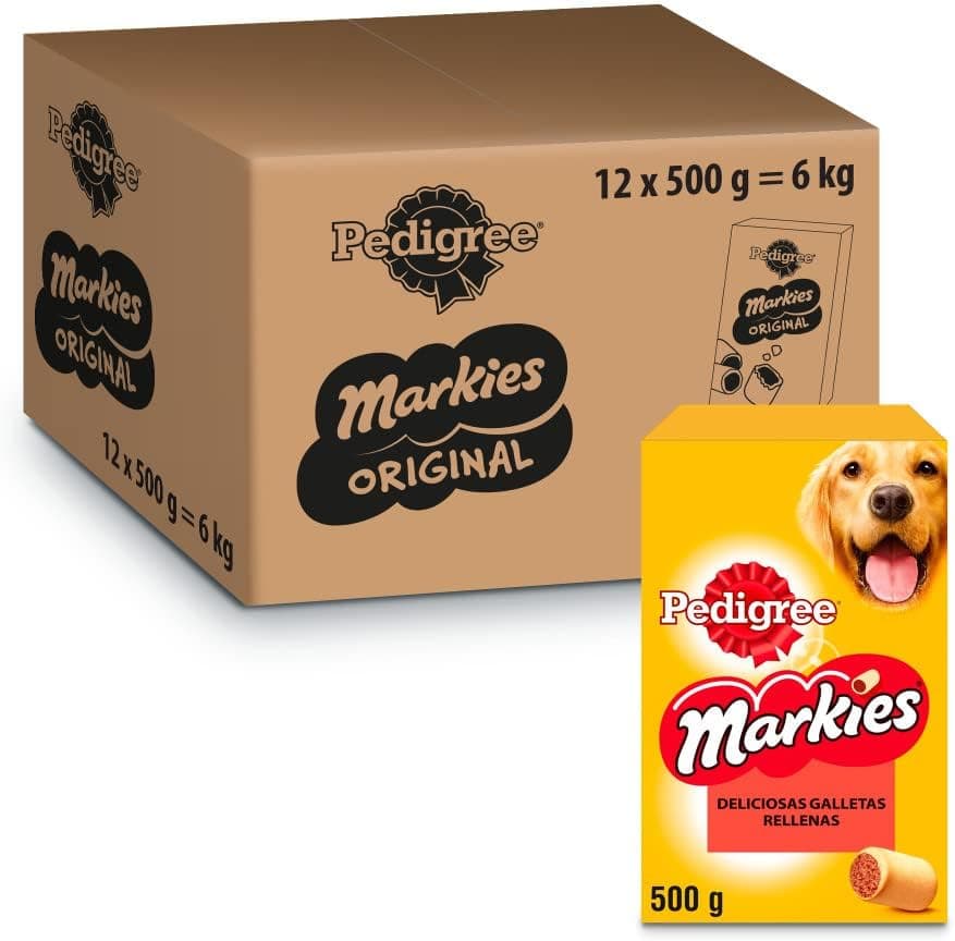 Pedigree Markies Biscoitos recheados para cão, pack de 12 x 500 g