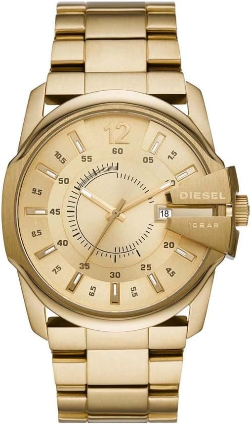 Diesel Master Chief | Relógio de quartzo para homem com bracelete de silicone, aço inoxidável ou pele e caixa de 45 mm em dourado