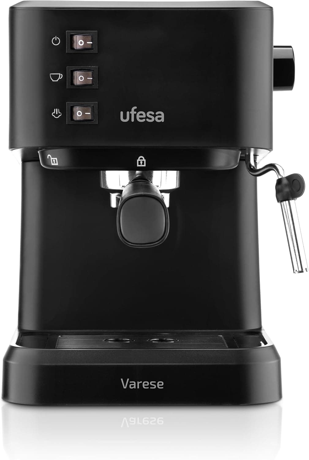 Ufesa Varese Cafeteira compacta expresso e capuz, 1050 W, vaporizador orientável, 20 bares, 1 ou 2 cafés, depósito 1,5 l, função de aquecimento canecas