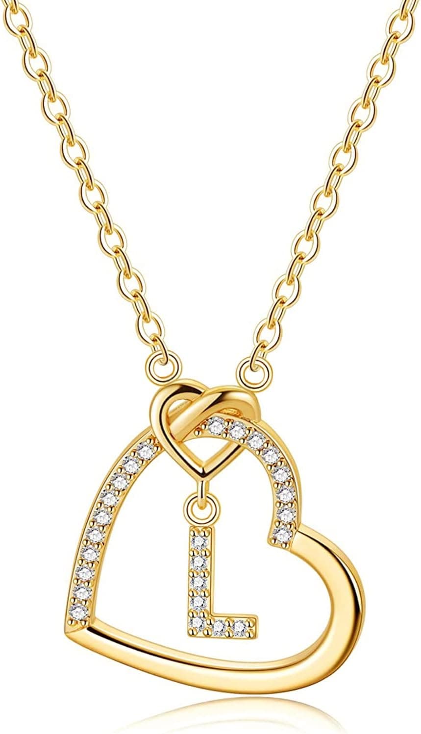 LIHELEI Colar para mulher, S925 prata A-Z - pingente inicial de nome com pedras de zircônia de coração colar para mãe, namorada, aniversário de Natal aniversário dia dos namorados presente