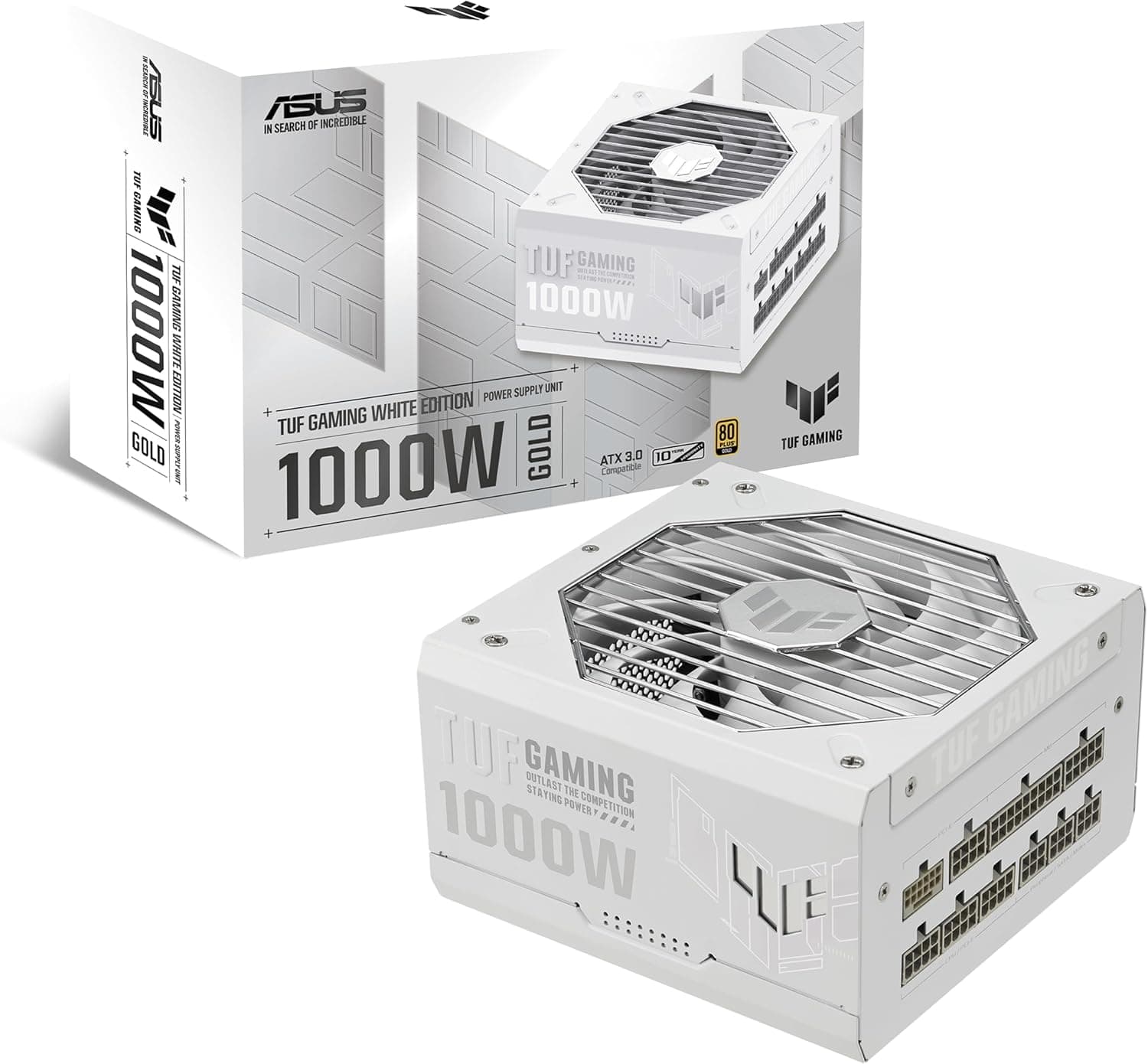 ASUS TUF Gaming 1000W Gold White Edition | Fonte de alimentação ATX 3.0 totalmente modular 80 Plus Gold com componentes de grau militar