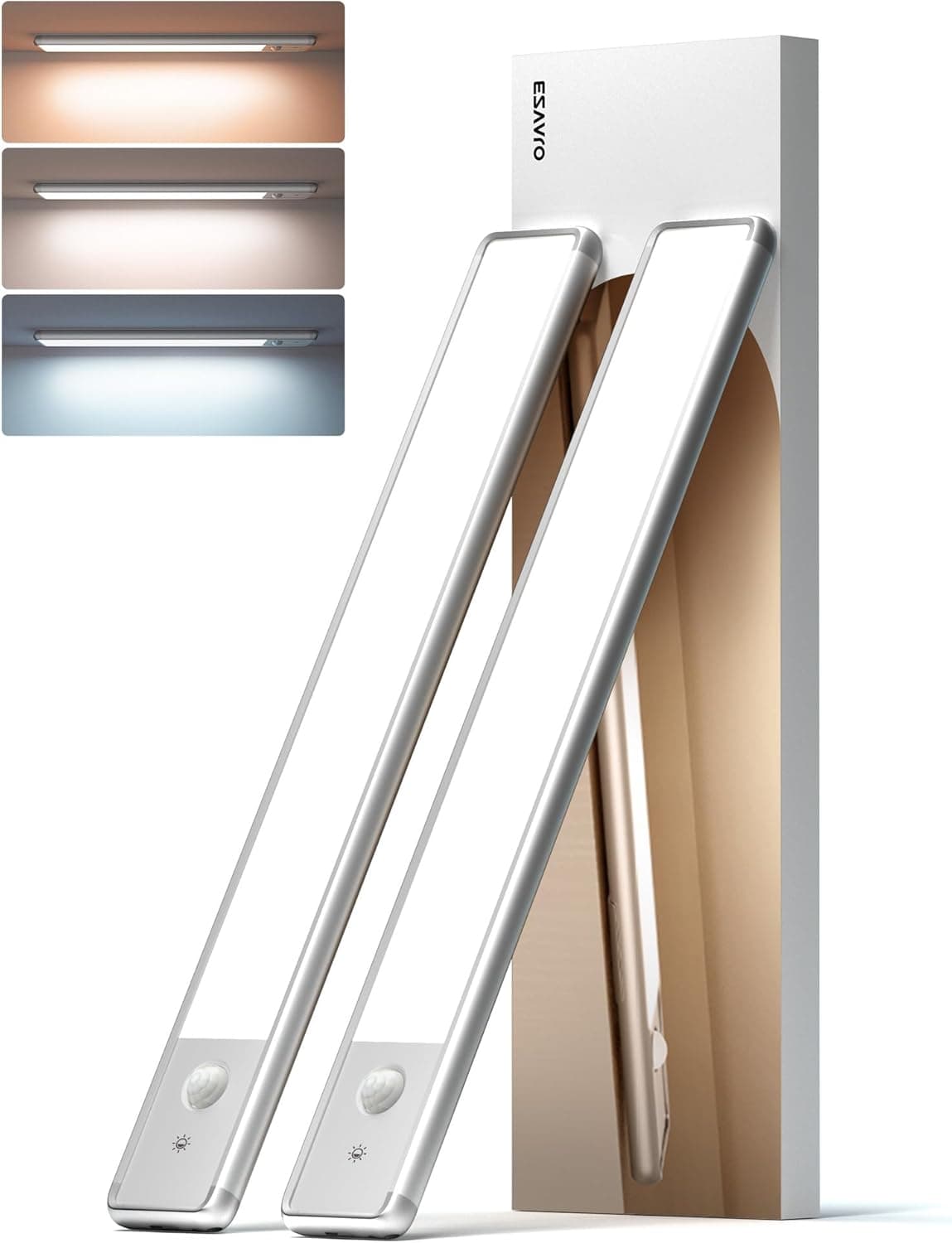 EZVALO Luzes LED com sensor de movimento recarregáveis, 30 cm, 1900 mAh, 3 temperaturas de cor, 3 níveis de brilho - 2 peças