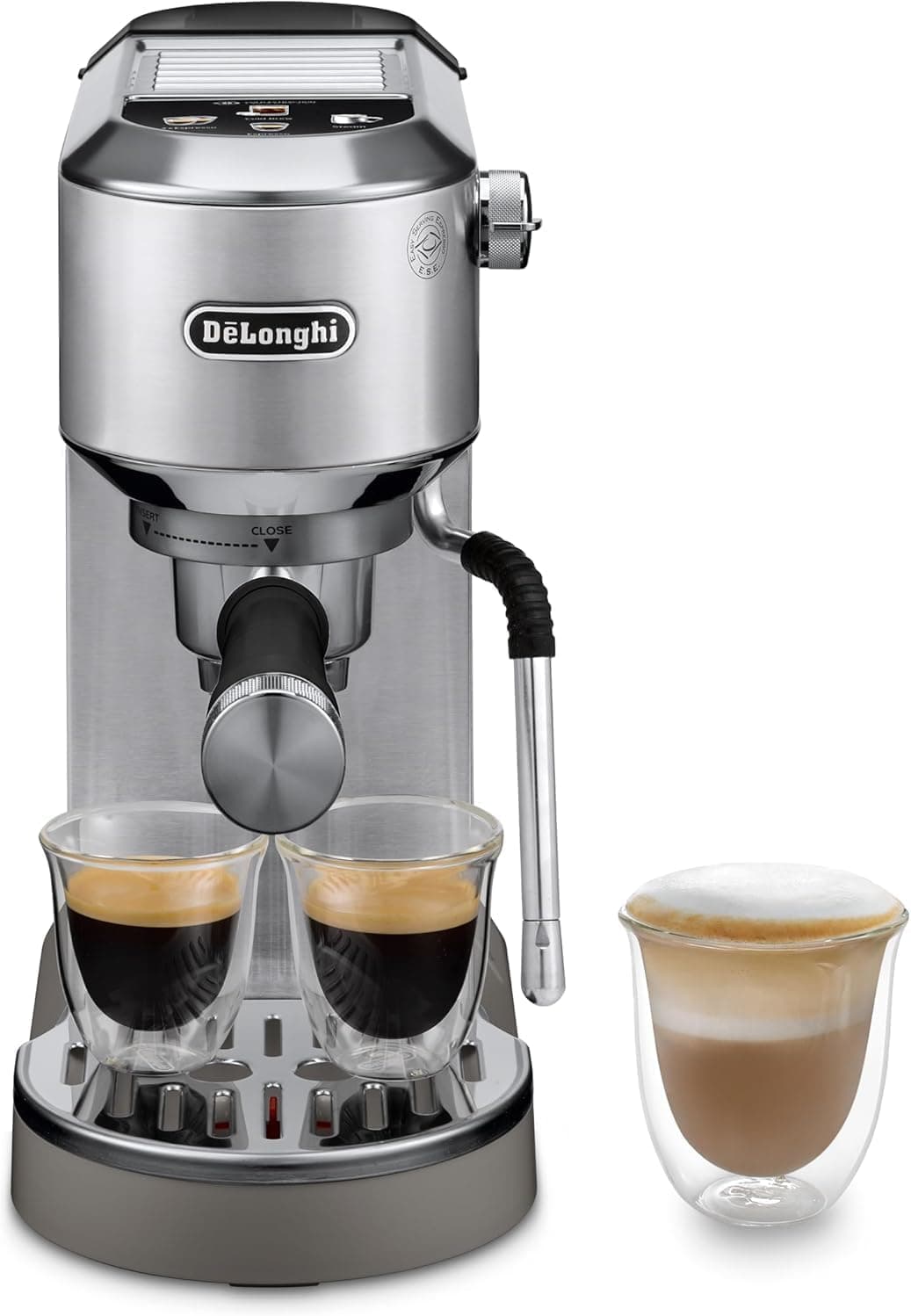 De'Longhi Dedica Duo EC890.M, máquina de café barista com bomba, expresso e Cold Brew, máquina de café manual com haste a vapor LatteArt, 15 cm de largura, 2 expresso, ecrã tátil, caneca até 13 cm