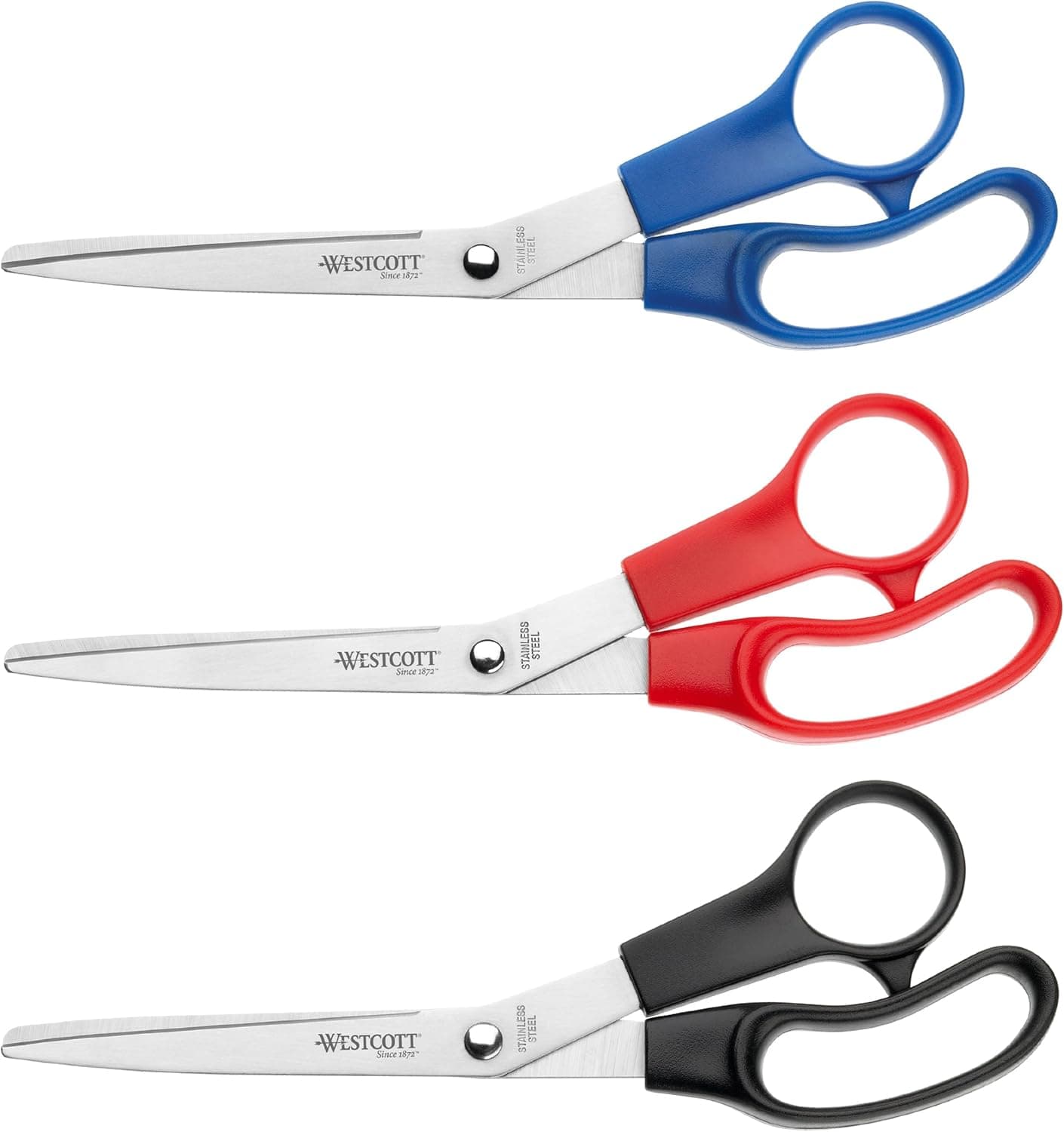 Westcott E-31030 00 - Conjunto de tesouras de escritório, 3 unidades, cor azul/vermelho/preto