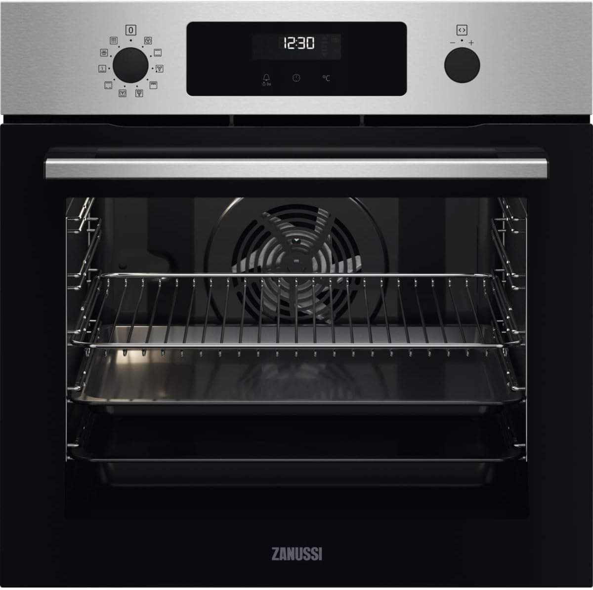 Zanussi ZOPKX6 x 2 Forno multifuncional com limpeza pirolítica, 9 funções com cavidade XXL, relógio eletrónico comandos desmontáveis, anti-impressões digitais, Inox, classe A, 72 litros