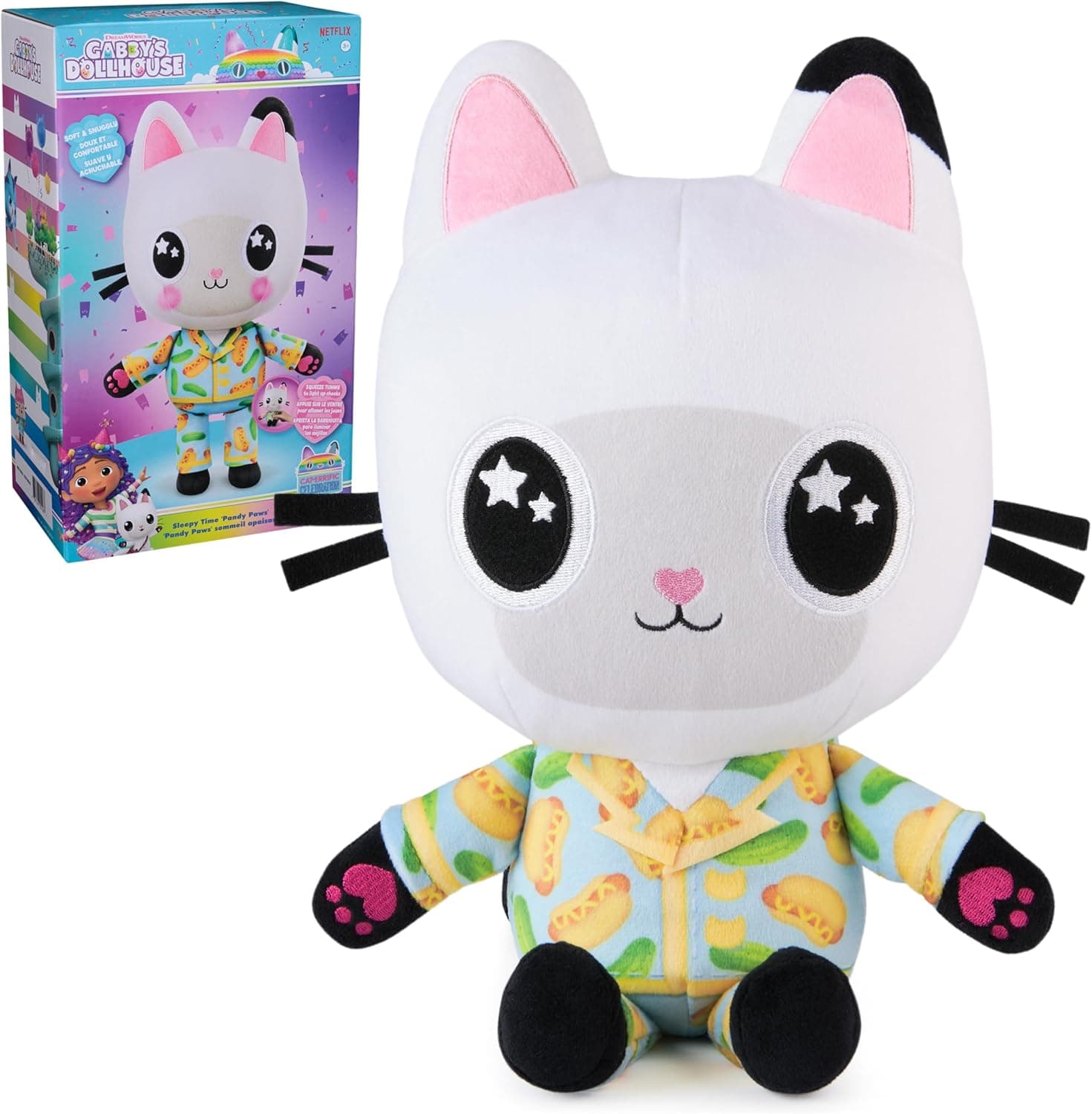 Gabby's Dollhouse Bedtime with Pandy Paws | Peluche de 33 cm com bochechas luminosas para crianças a partir dos 3 anos