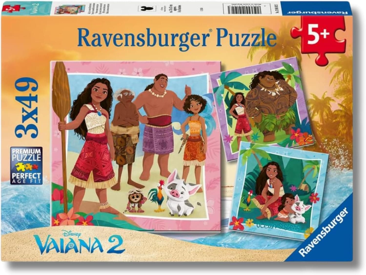 Ravensburger Disney Vaiana | Pack de 3 puzzles para crianças a partir dos 5 anos com 49 peças cada