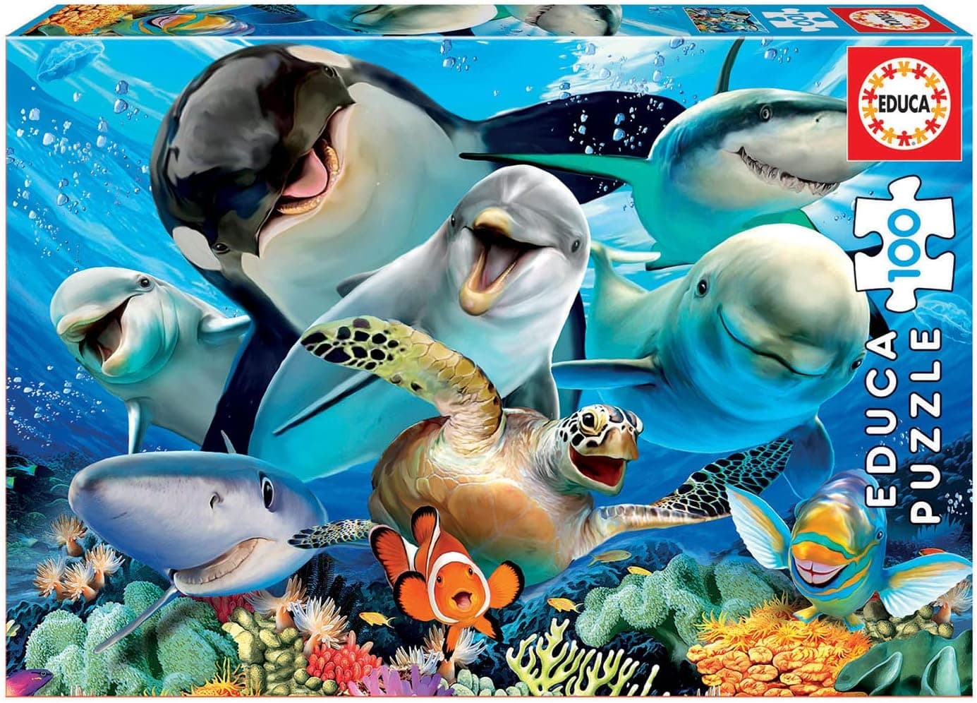 Educa - Puzzle de 100 peças infantis de madeira ecológica, com as imagens de selfie debaixo de água | A partir de 6 7 8 anos (18062)