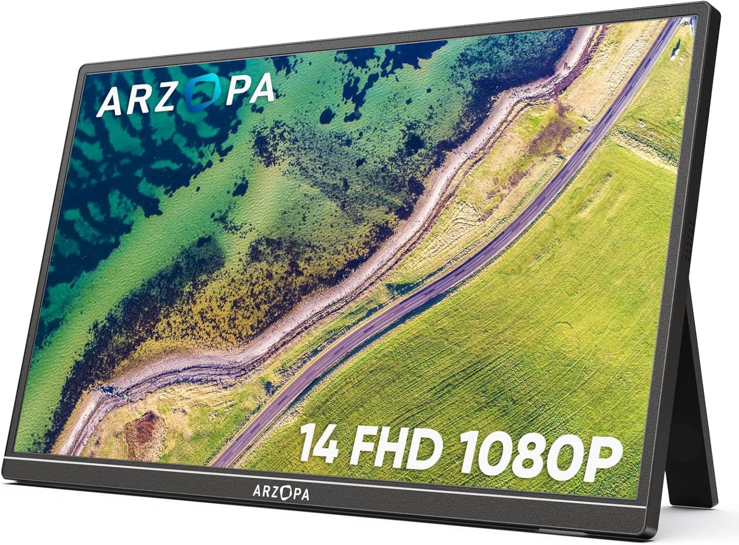 ARZOPA Monitor portátil de 14,0" de 1920 × 1080 FHD IPS ecrã portátil monitor com uma única haste, suporte HDMI/Type-C/USB-C, de proteção ocular, para computador portátil/PC/Mac/PS3/4/5/Xbox 