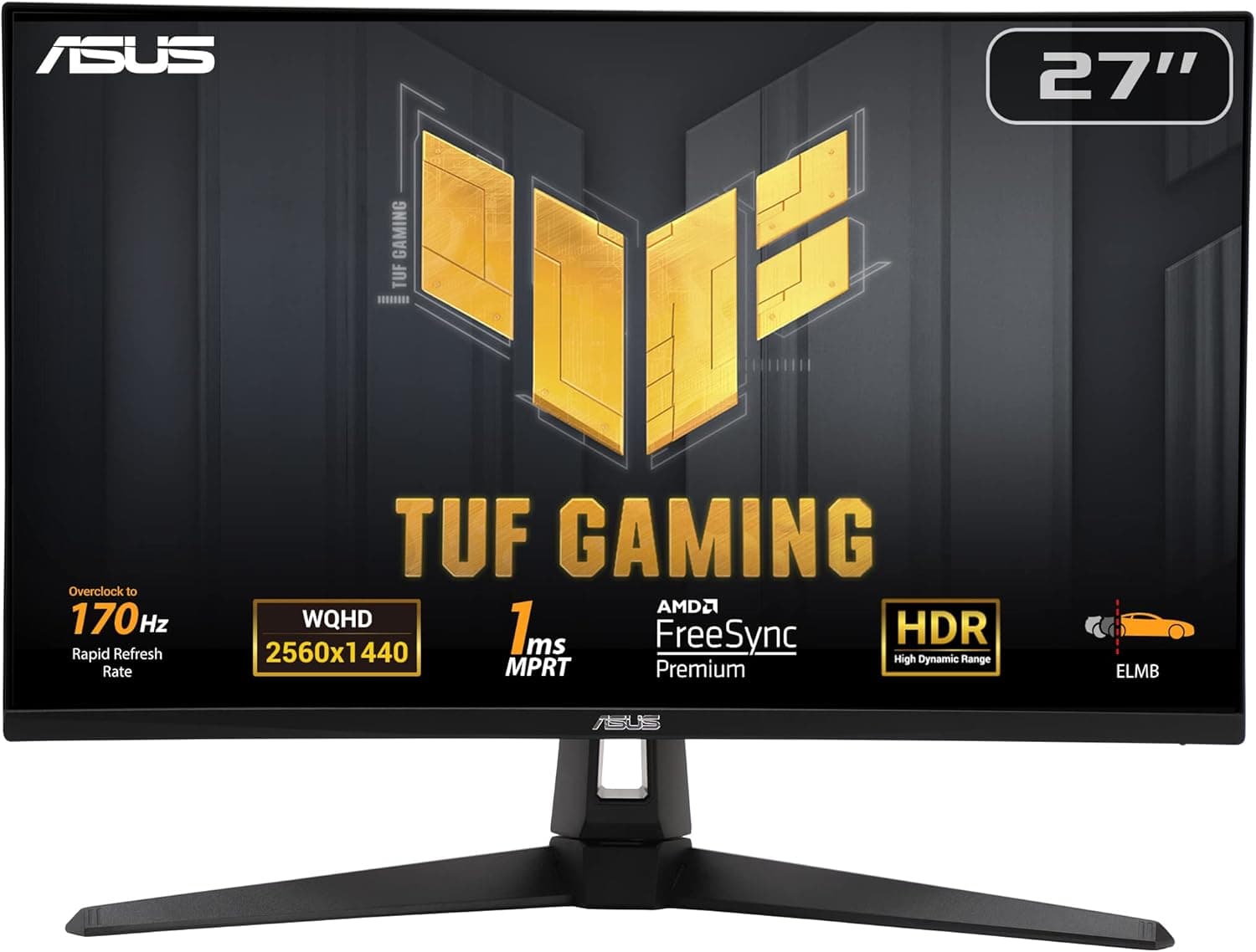 ASUS TUF Gaming VG27AQA1A Monitor de 27" WQHD (2560 x 1440), Overclock de 170 Hz (acima de 144 Hz), Extreme Low Motion Blur, Freesync Premium, 1 ms (MPRT), Shadow Boost, HD R, Exibição Widget Lite