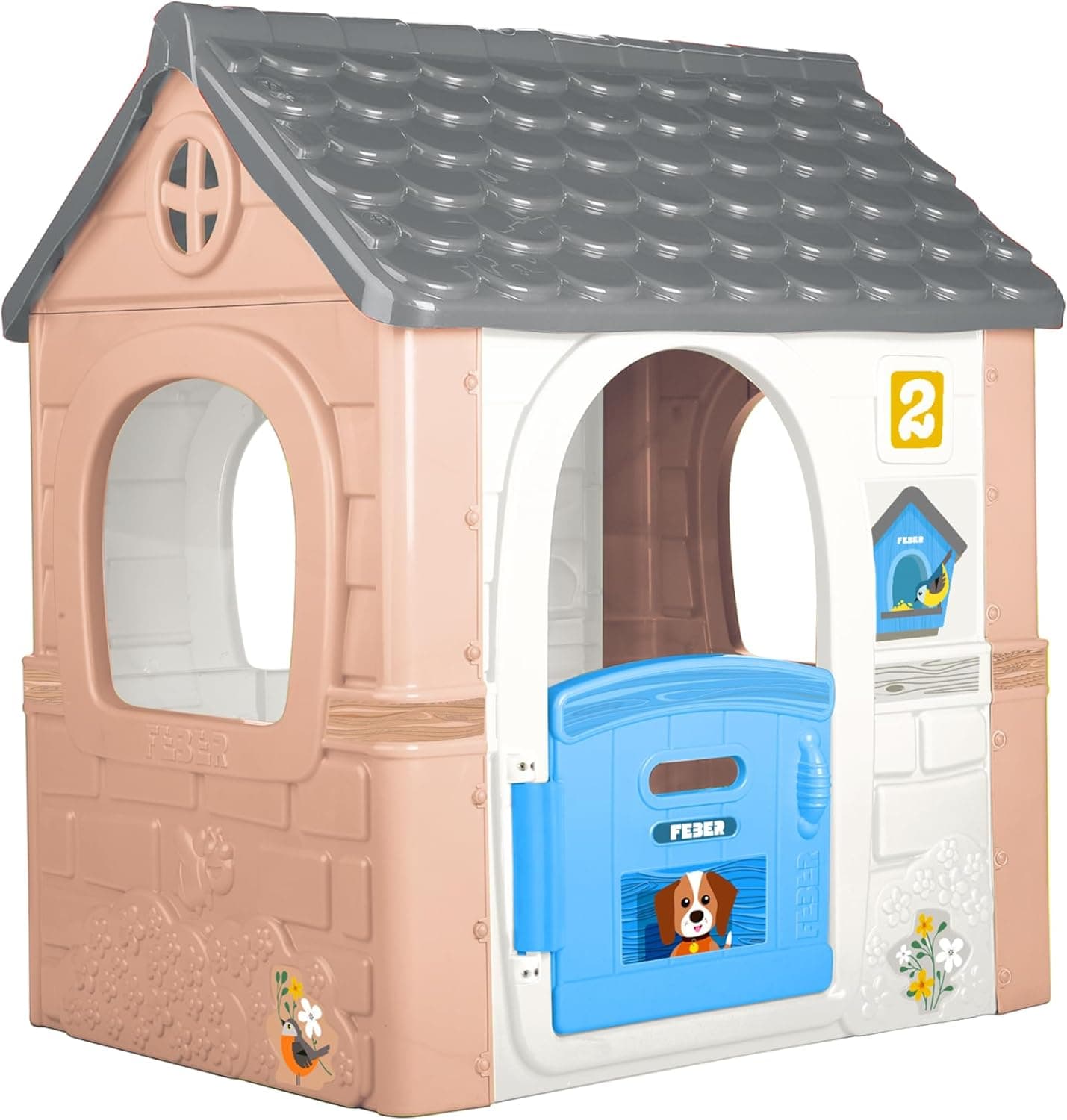 FEBER - Dream House, casa infantil com porta rebatível, possui autocolantes para decorar a casa, cores resistentes à luz solar, montagem fácil, a partir de 2 anos, famosa (FEH3000)