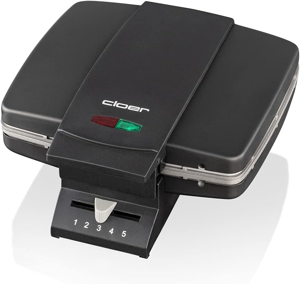 Cloer 1440 Gofrera belga para waffles tradicionais belgas, 930 watts, luz para assar, caixa de metal pintado de preto
