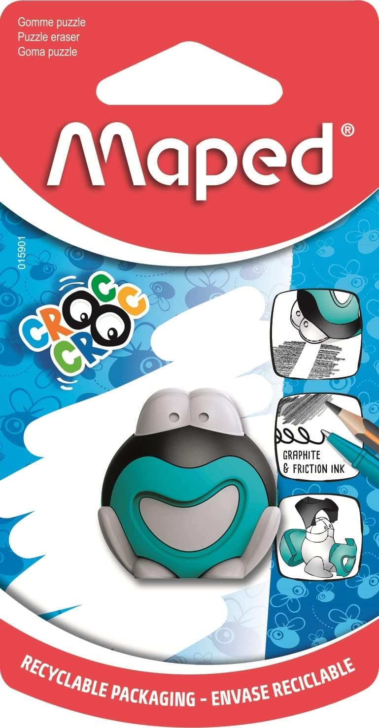 Maped Croc Croc Puzzle | Goma de apagar em forma de rã com 3 peças e design ergonómico