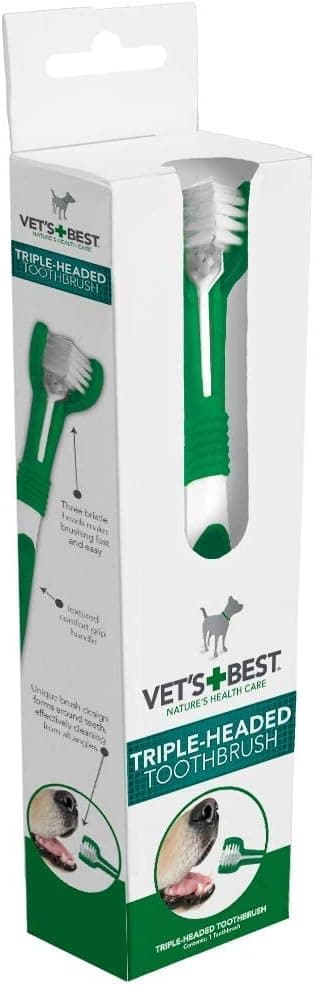 Vet's Best Escova de dentes tripla cabeça para cães - limpeza de dentes e fôlego fresco