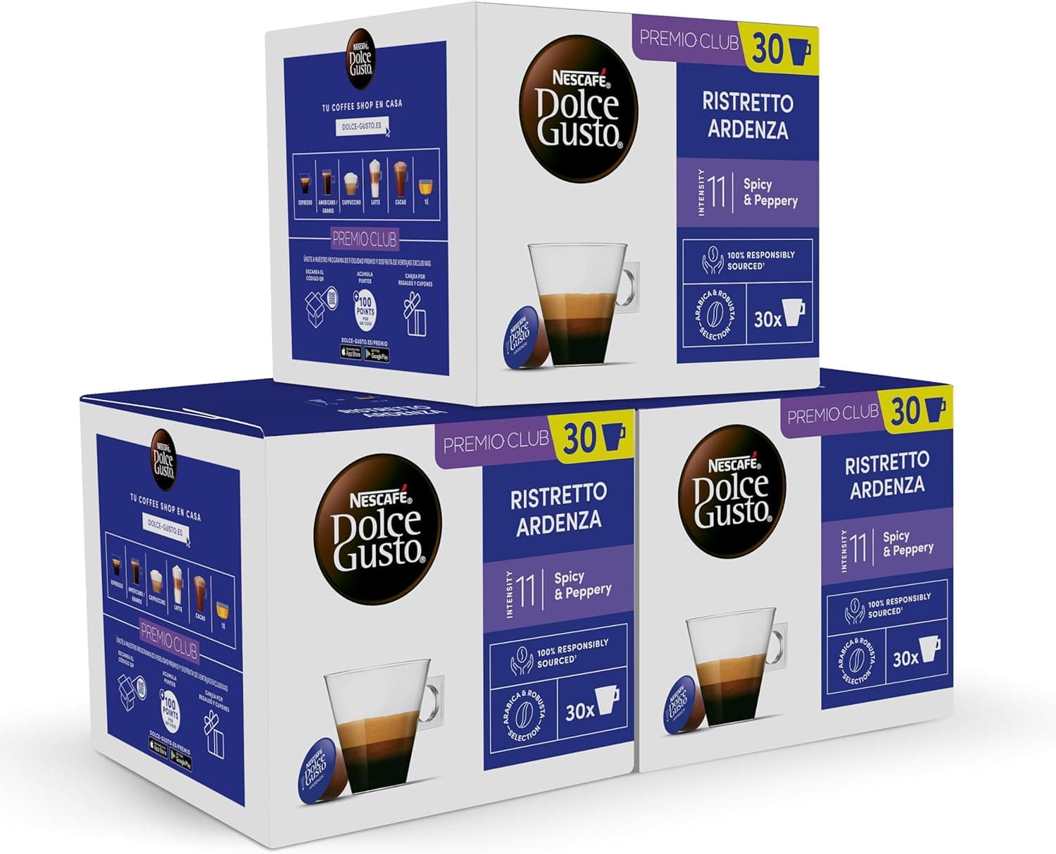 NESCAFÉ Dolce Gusto Espresso Ristretto Ardenza, cápsulas de café, 90 cápsulas (3 x 30), intensidade 11, café arábica, originais para máquinas de café Dolce Gusto