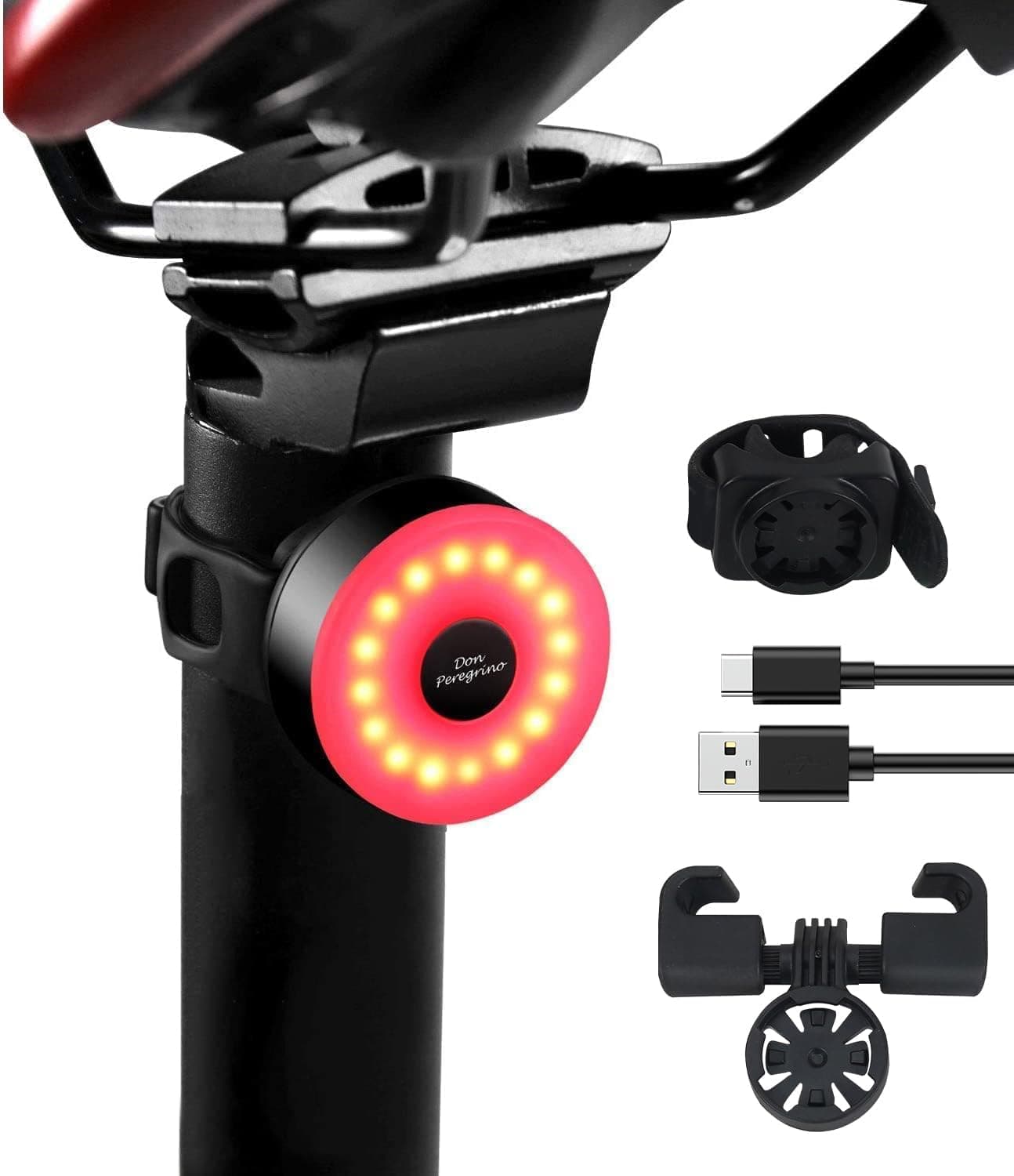 Donperegrino M2 Luz traseira bicicleta compacta até 90 horas de autonomia, LED luz bicicleta USB recarregável com 5 modos fixos e intermitentes